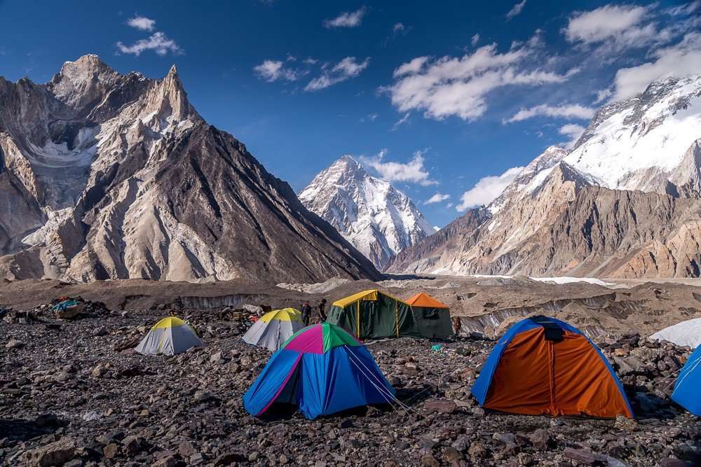 Camping Tents front of Highest Mountains in Pakistan