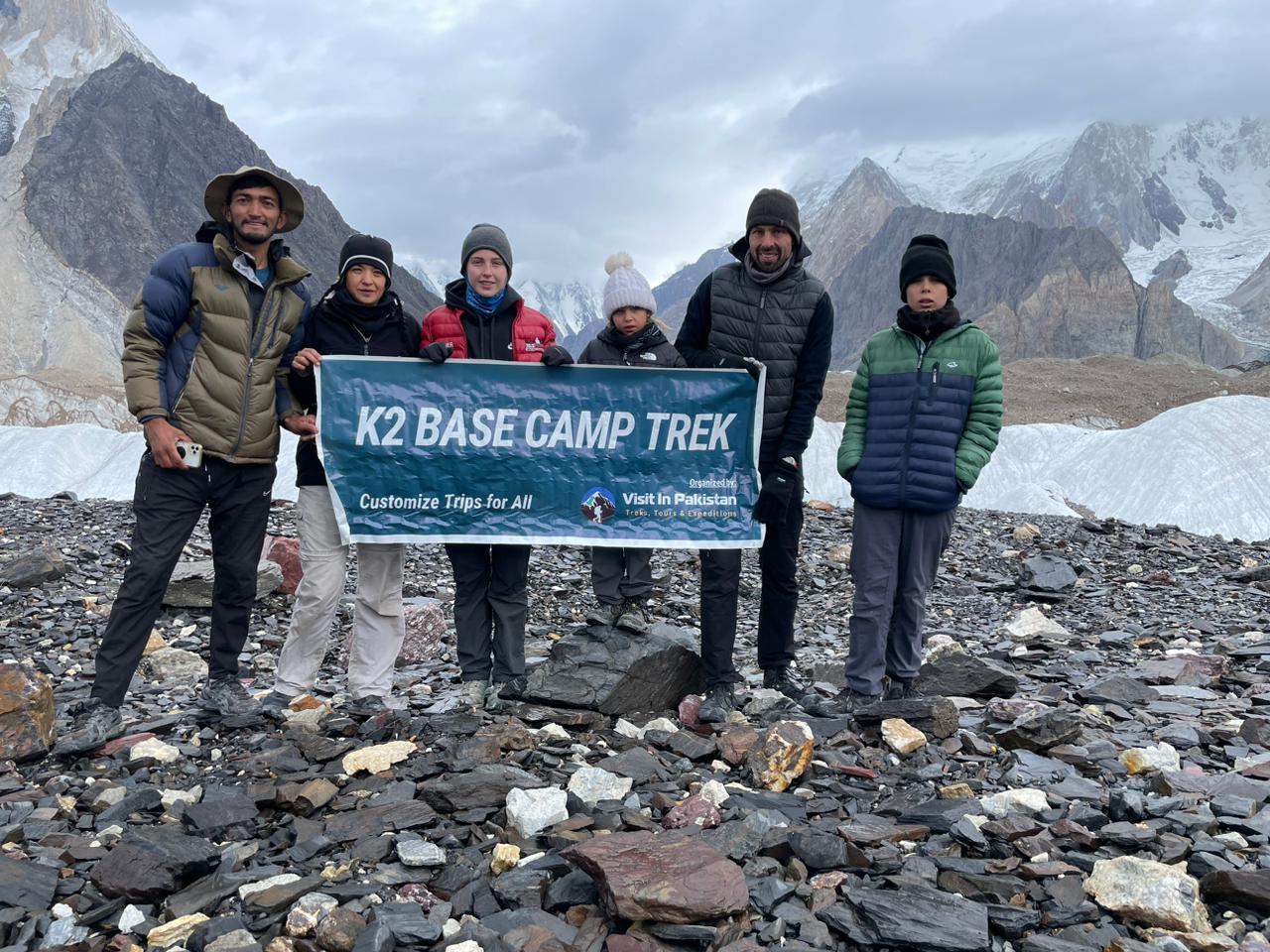 Group of Clients at Concordia for K2 Base Camp Trek, the best hiking tours in Pakistan