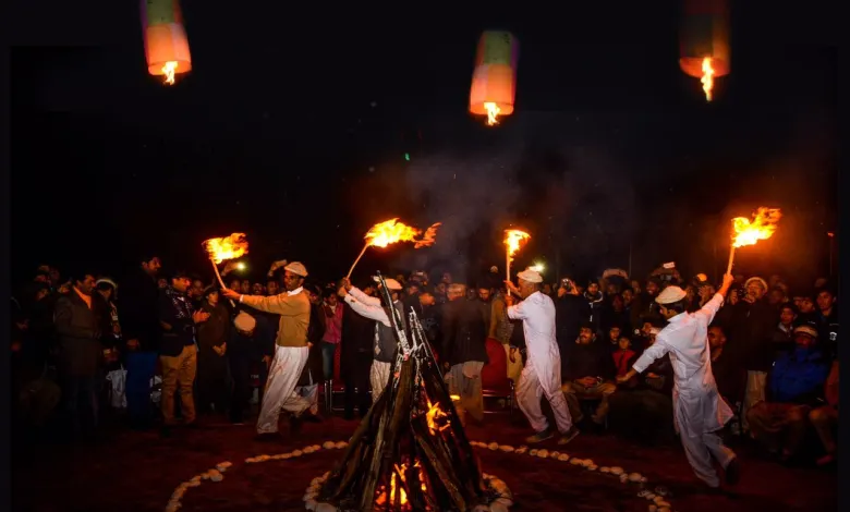 Community gathering with traditional music during Mefung Festival in Baltistan Pakistan